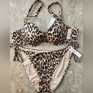 36B/L VS Swim Icon PushUp Bikini Top Side Tie Cheeky Bikini Set Leopard